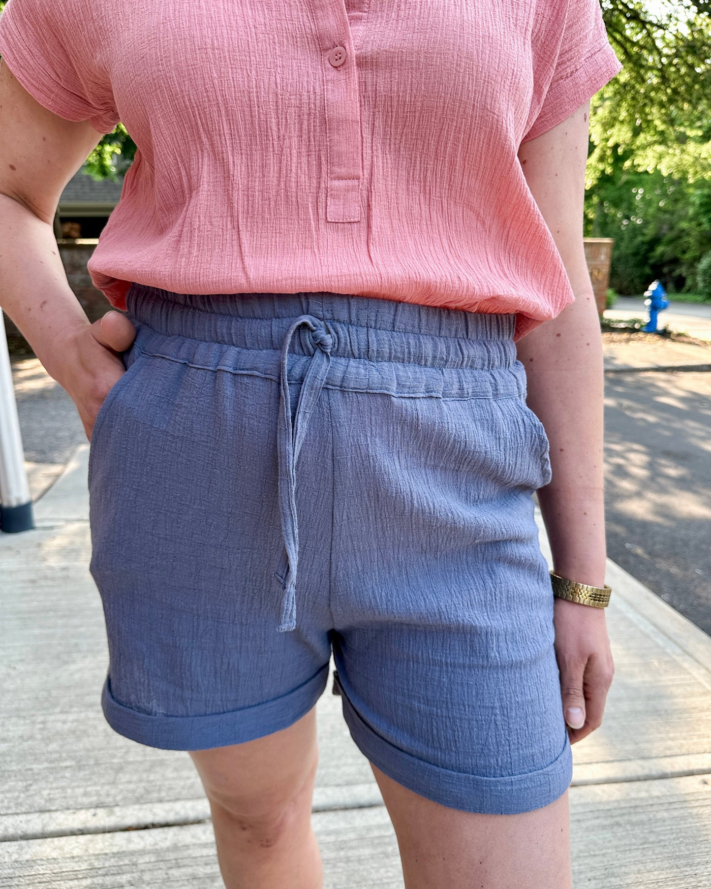 Crinkle Cotton Gauze Pull-On Short
