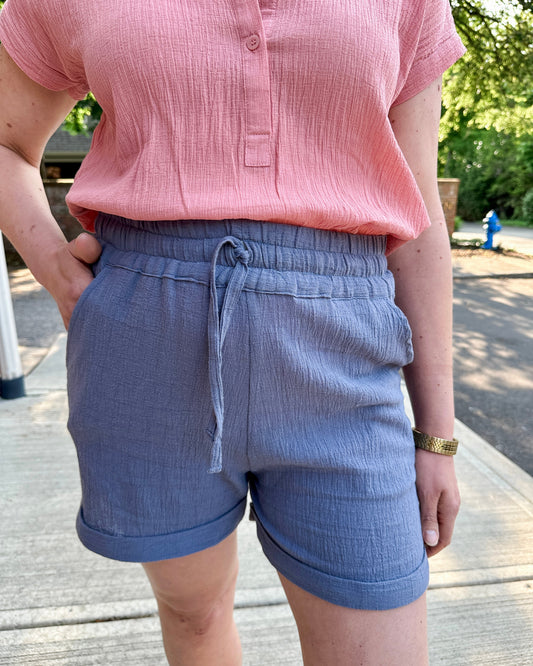 Crinkle Cotton Gauze Pull-On Short