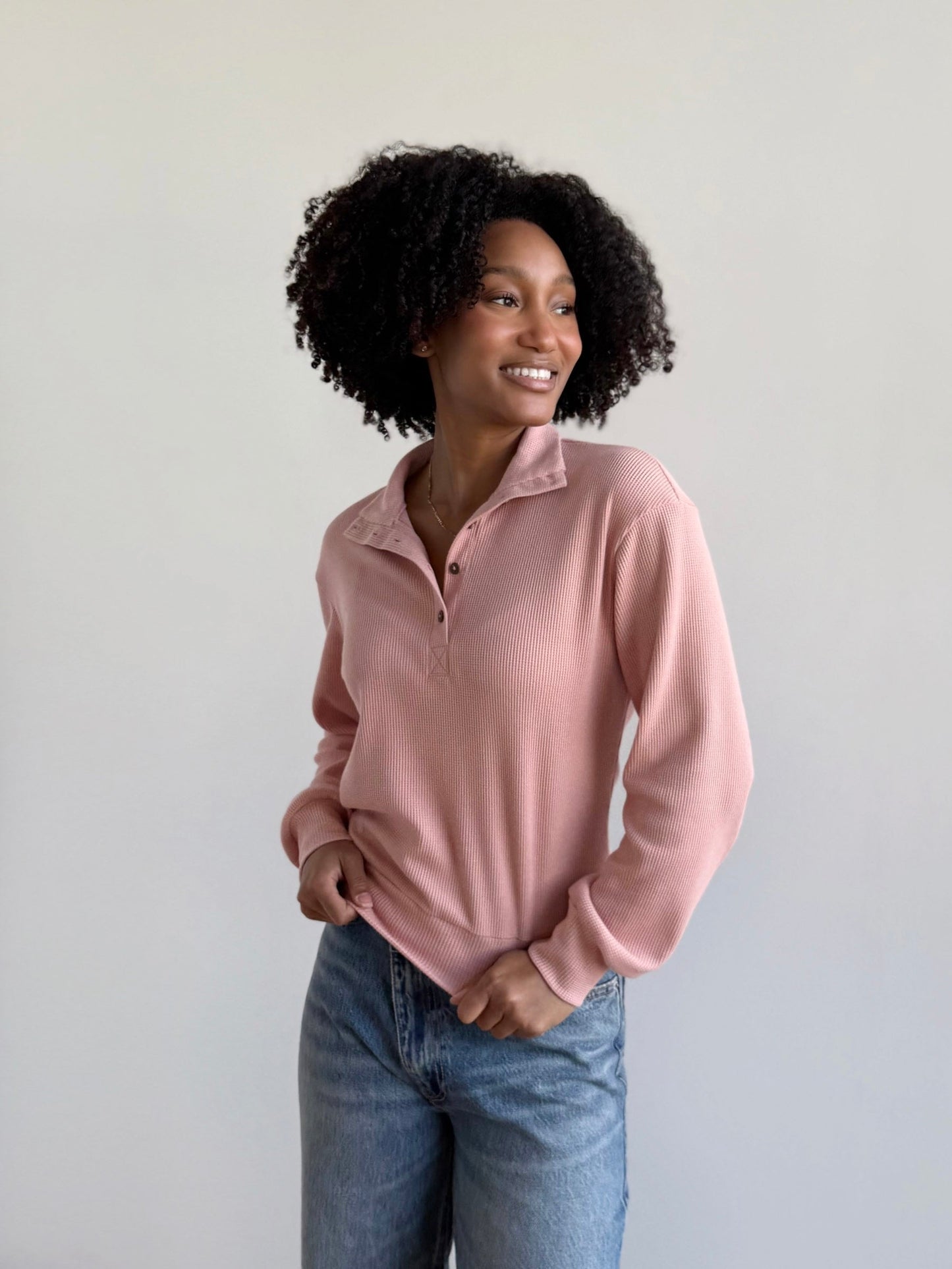 CHOE waffle knit top in Earthy Rose