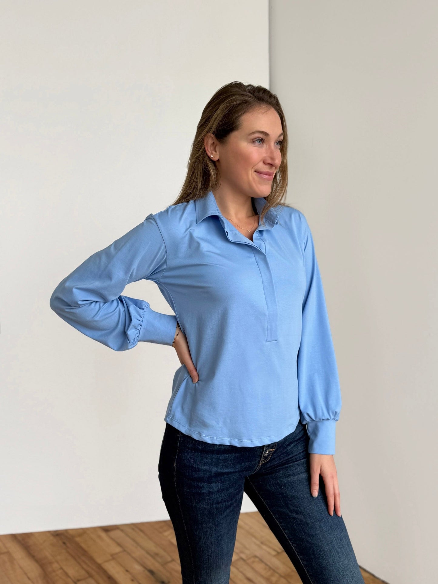 KAILYN jersey top in Light Cornflower