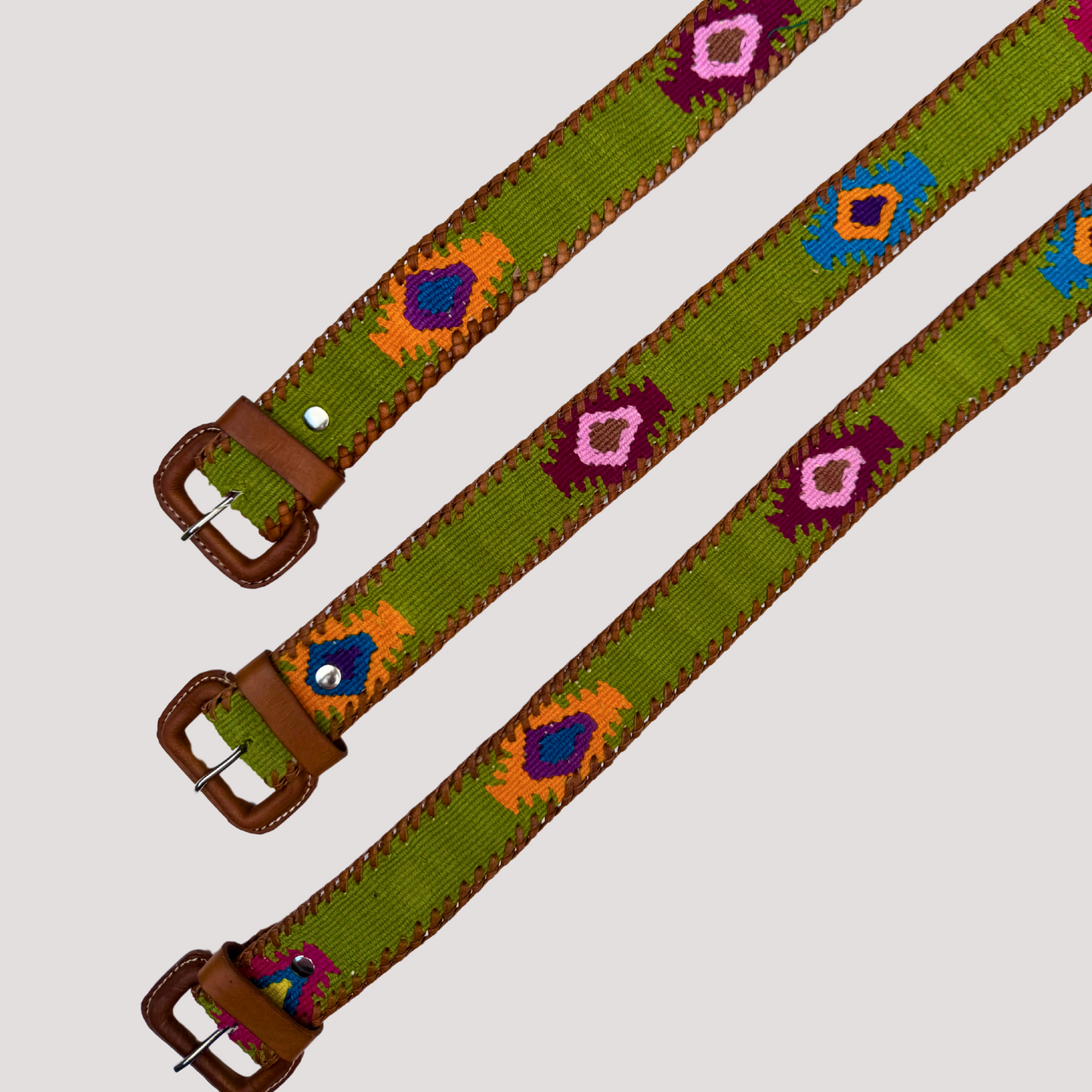 Green Handwoven Guatemalan Whip-Stitched Belt