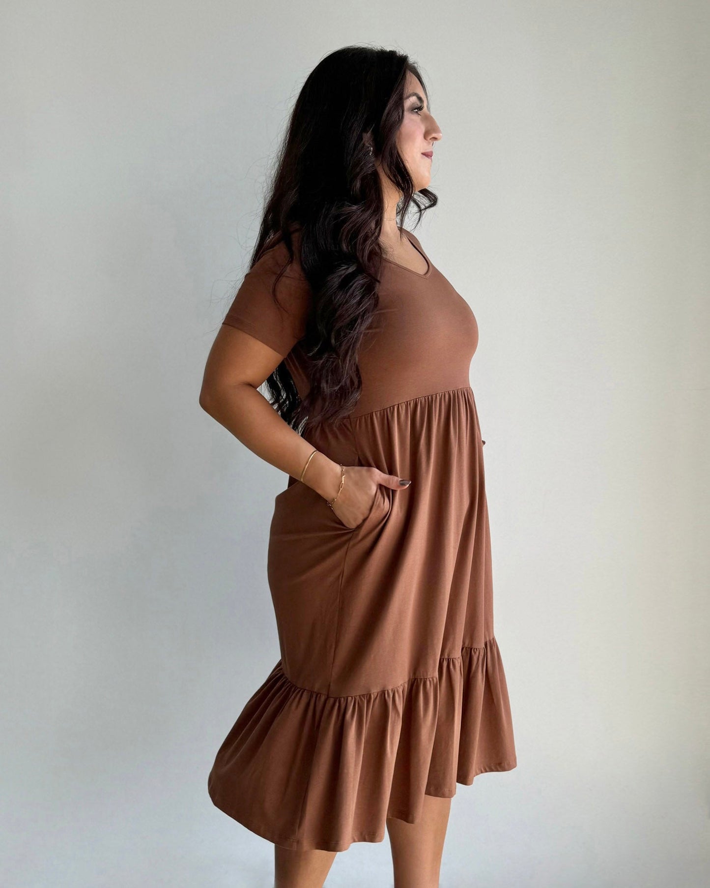 JAYDE Tiered Dress in Cacao Brown