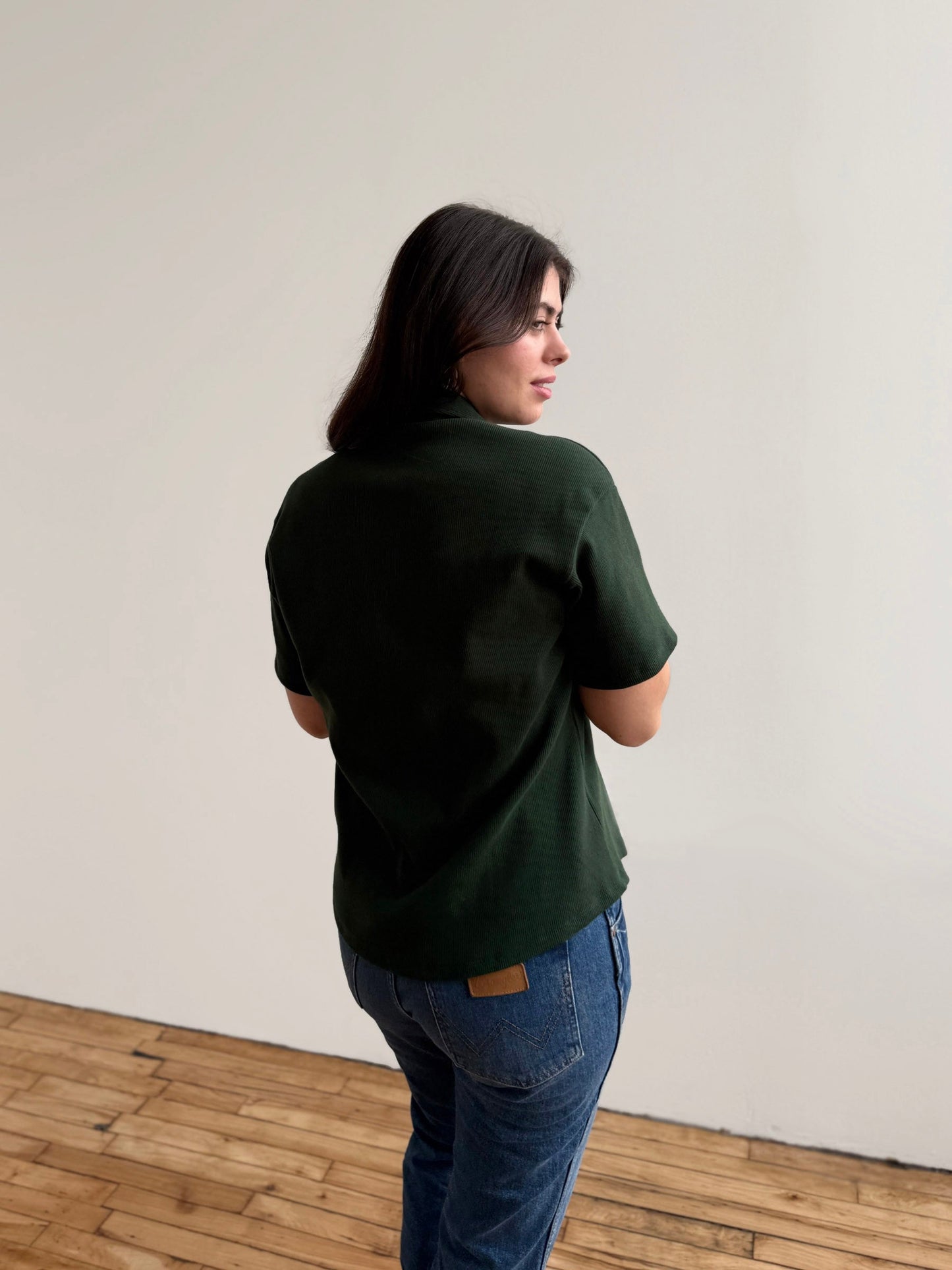 POLLY rib knit top in Pine Green