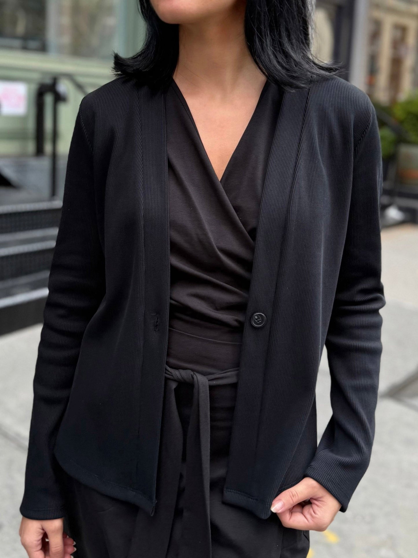 JUDE rib-knit fitted cardigan in Black