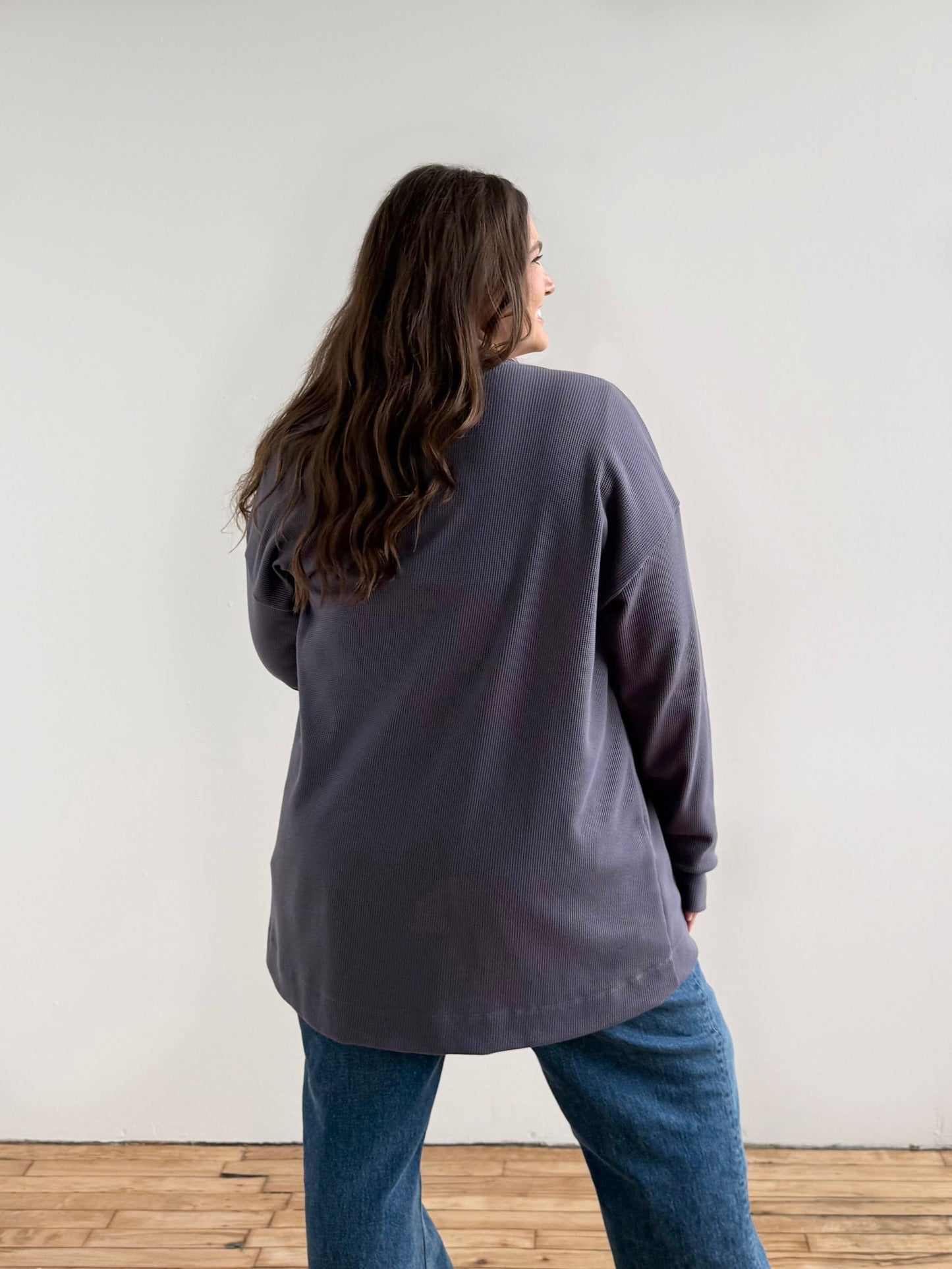 EVERLY waffle knit cardigan in Stonewash