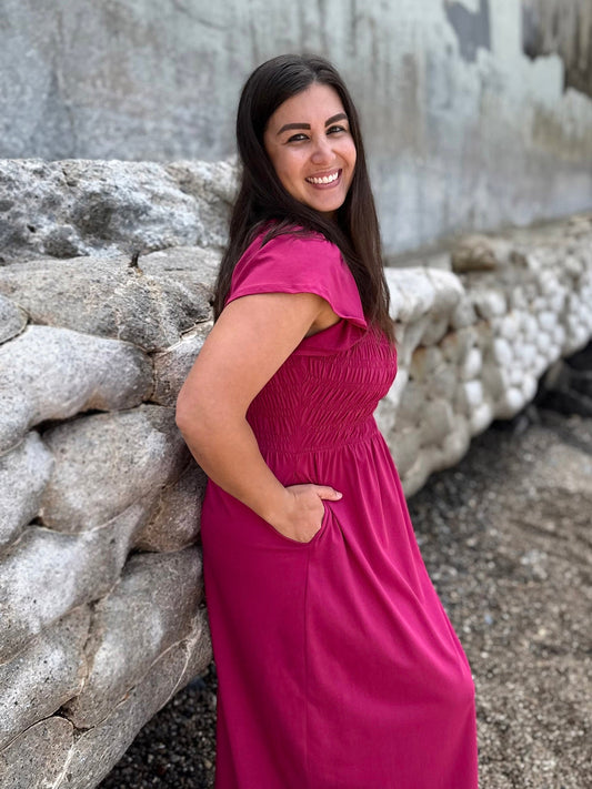 ADELIA smocked dress in Garnet Pink