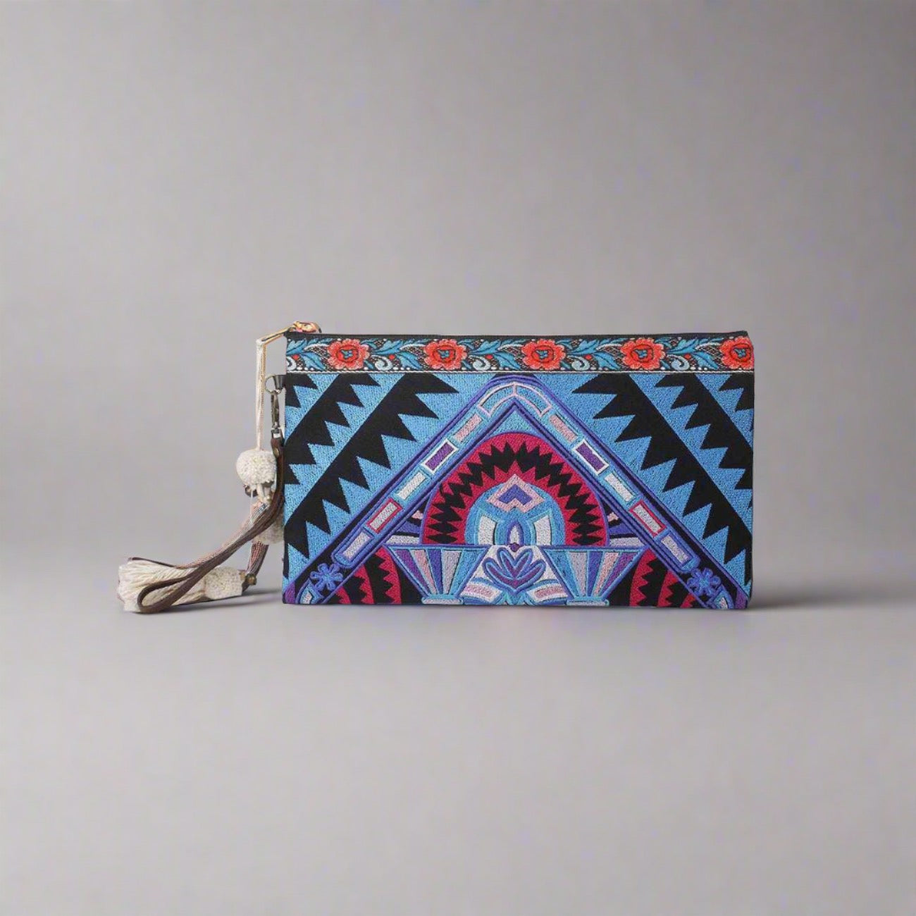 Botanica Embroidered Wristlet with PomPoms - Thailand