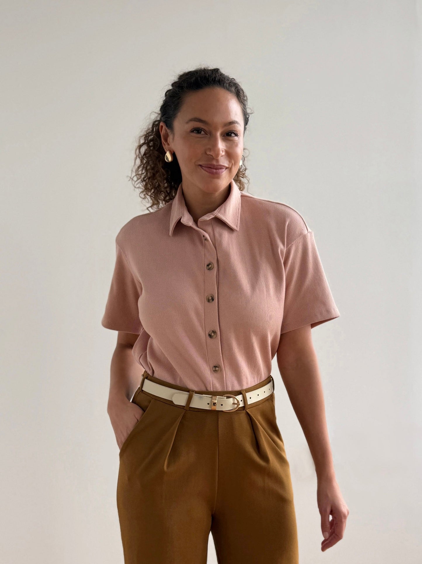 POLLY rib knit top in Vintage Peach