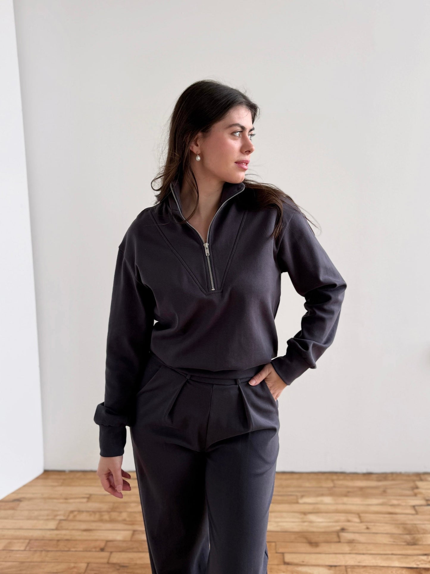 ASHER zip pullover in Gunmetal