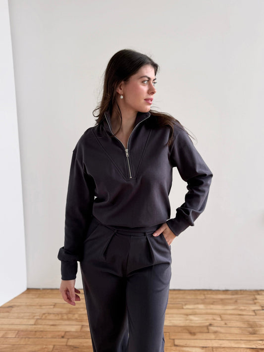 ASHER zip pullover in Gunmetal