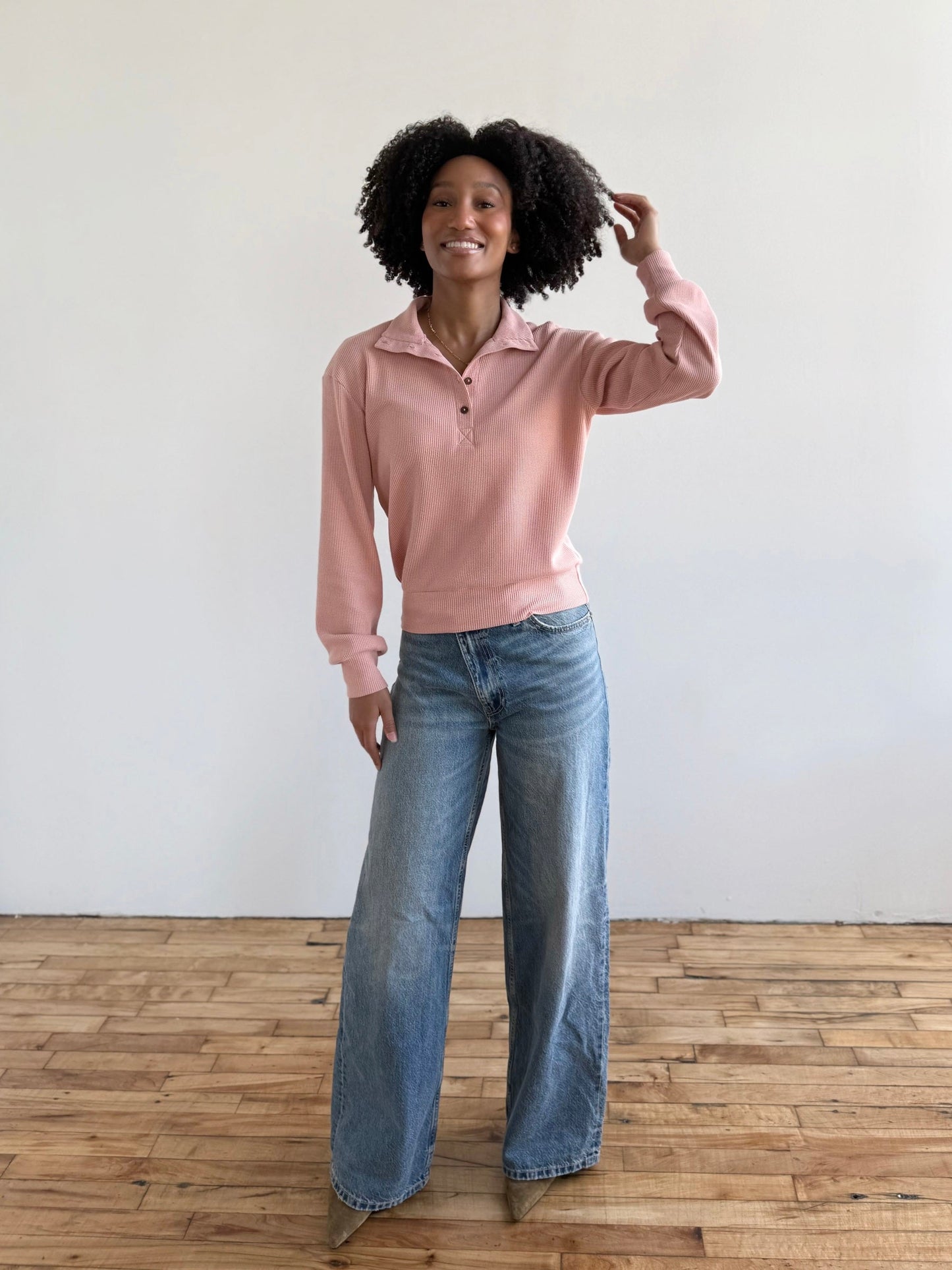 CHOE waffle knit top in Earthy Rose