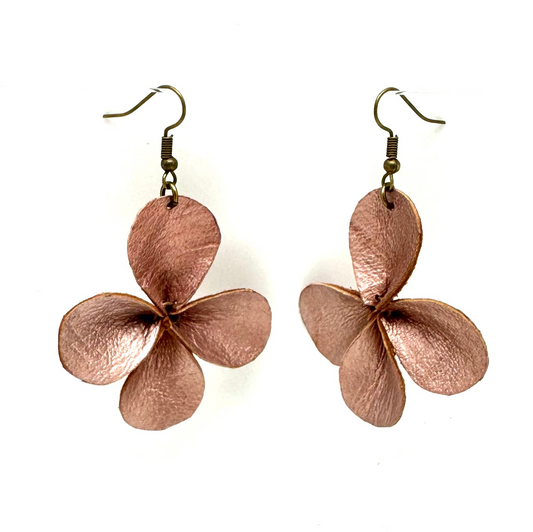 Clover Leather Earrings- Rose Gold