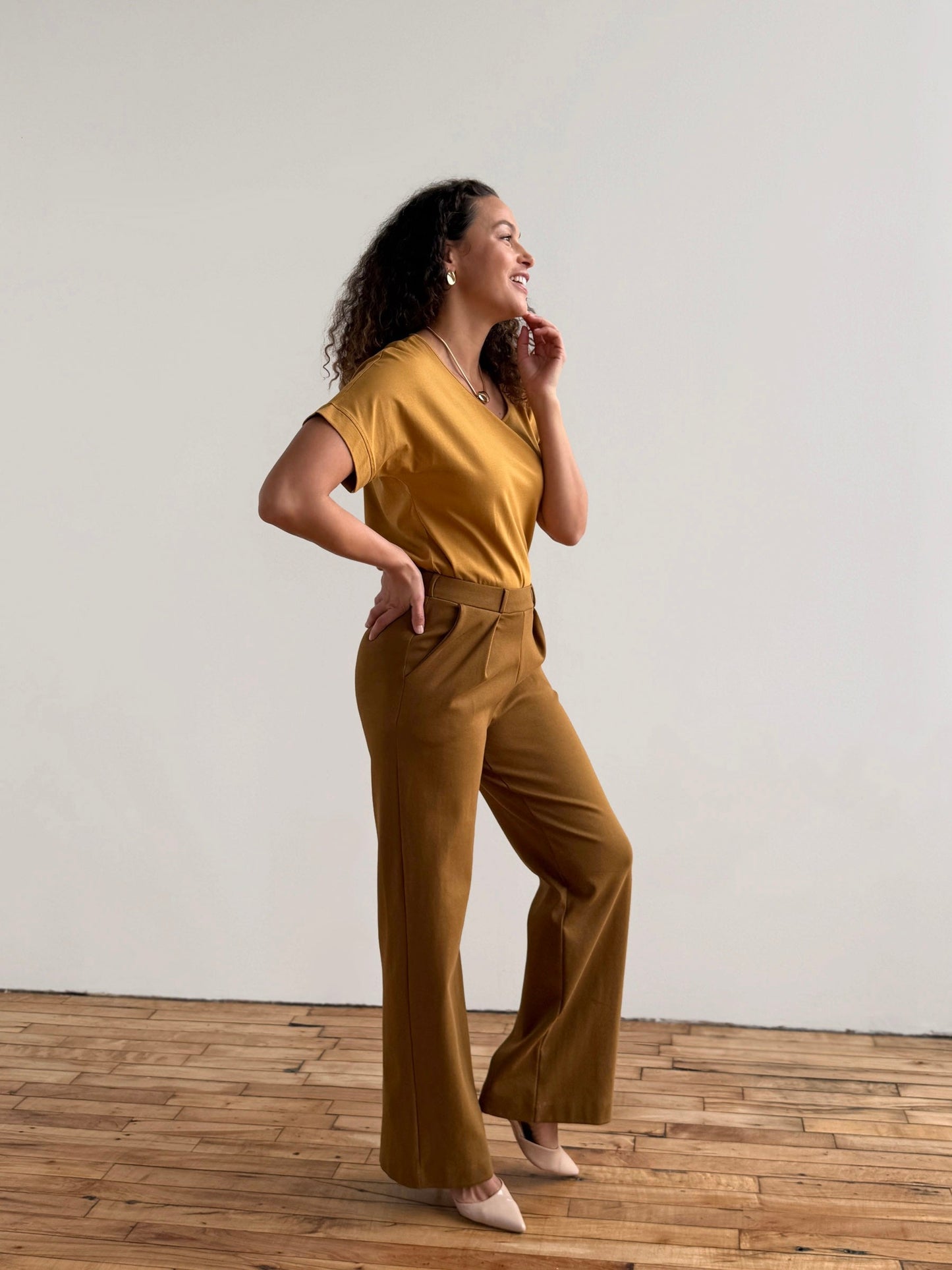 LONDON heavy knit pants in Warm Sienna