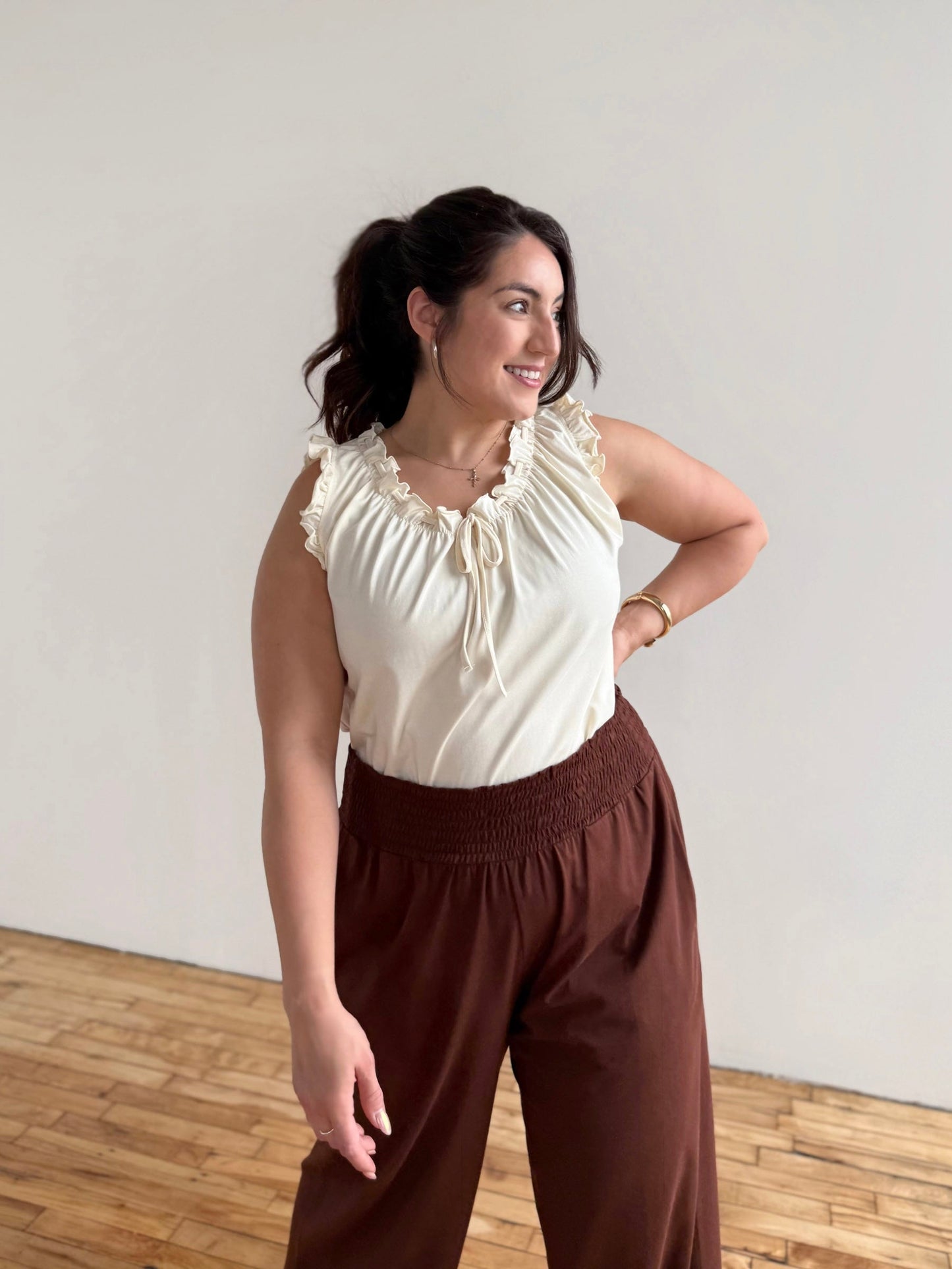 EVELINE smocked jersey pants in Burnt Cedar