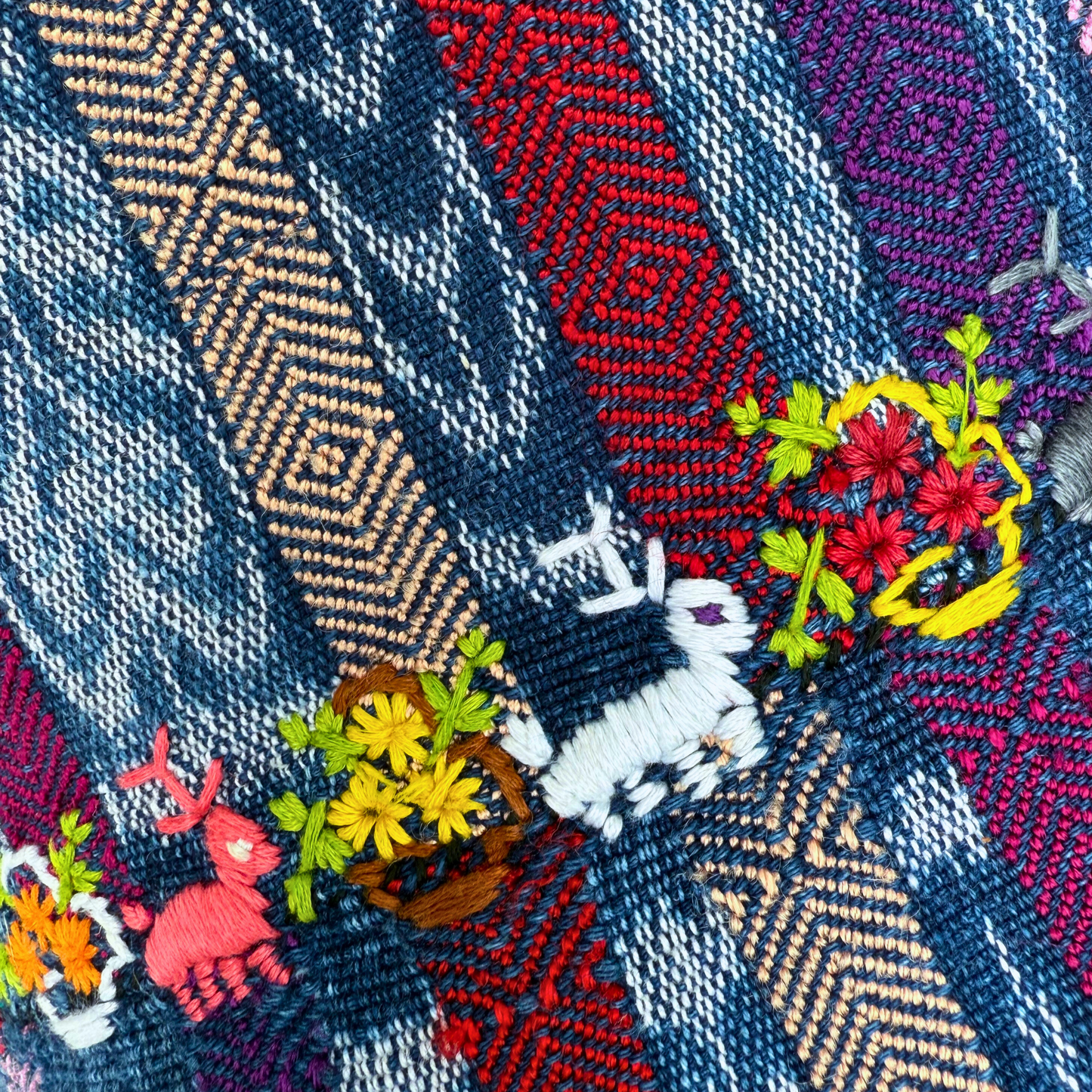 Handwoven Vintage Fabric Long Lumbar Pillow with Embroidery