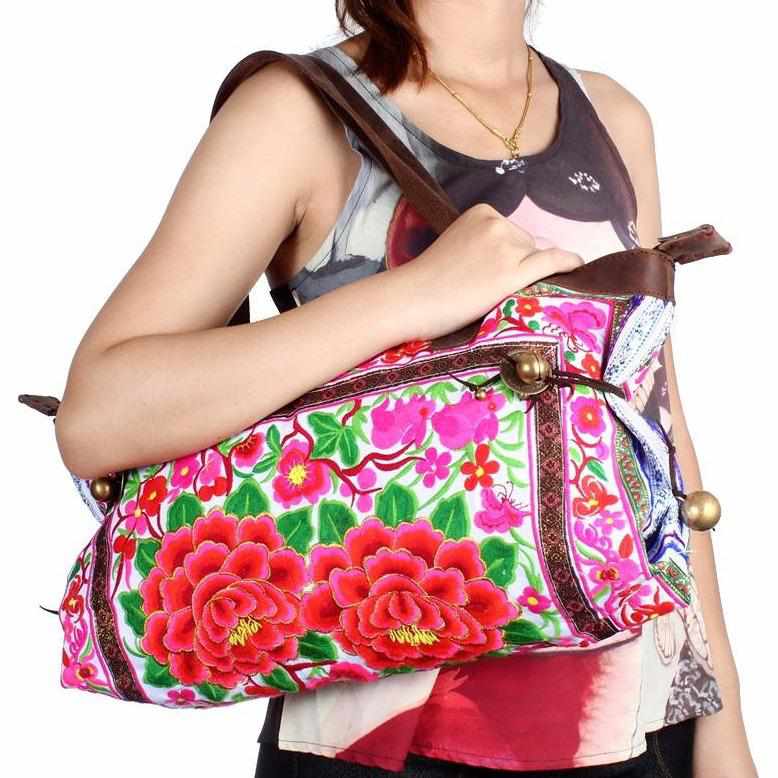 Glorious Flower Tote Bag with Leather Strap - Thailand
