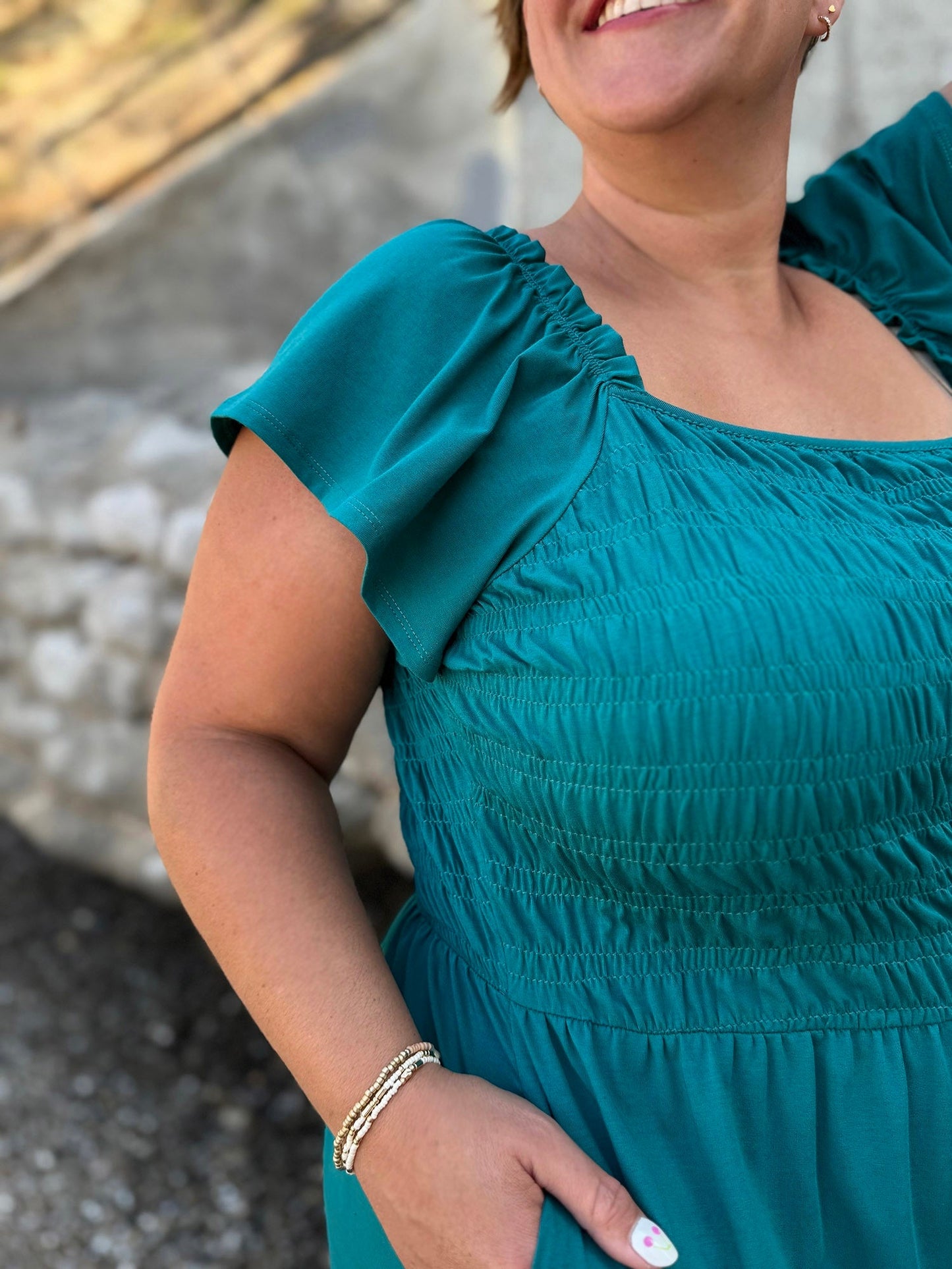 ADELIA smocked dress in Teal