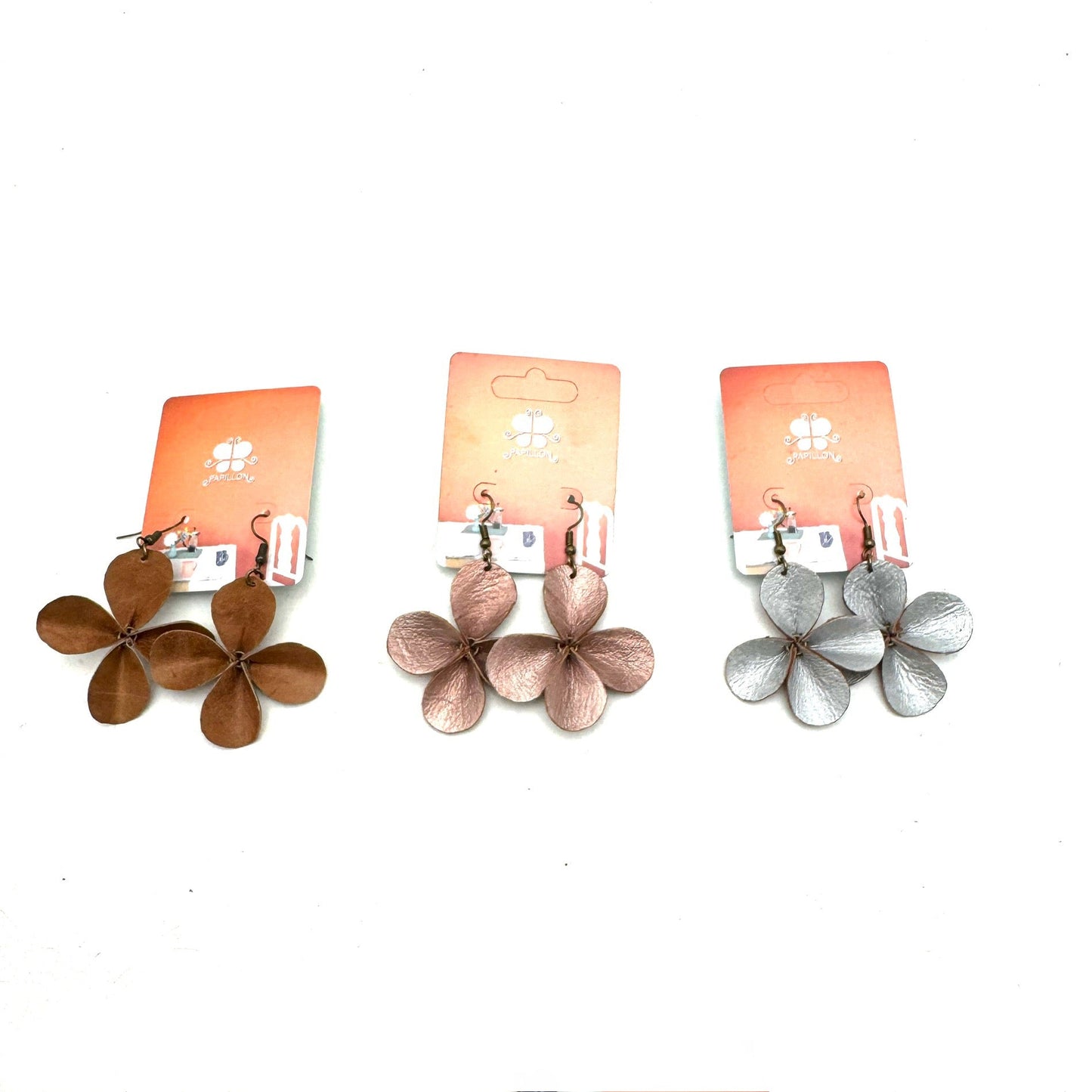 Clover Leather Earrings- Silver