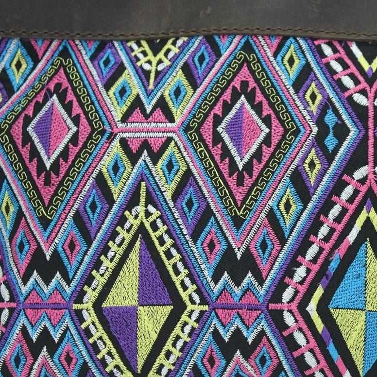 Geometric Handle Embroidered Leather Bag - Thailand