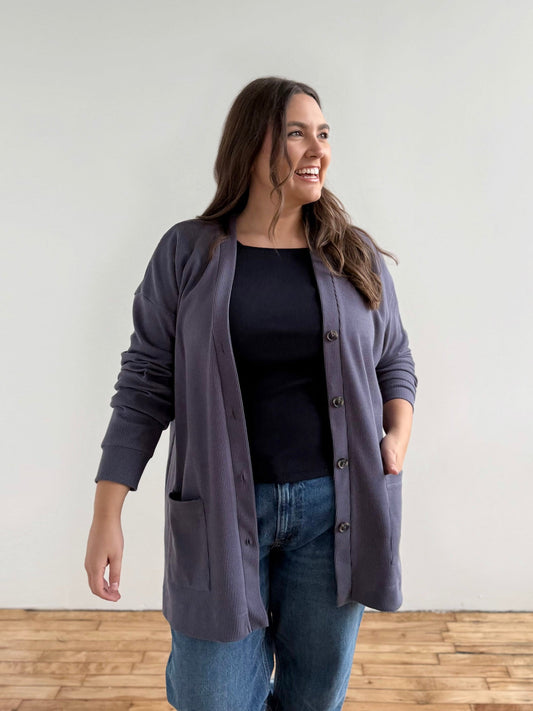 EVERLY waffle knit cardigan in Stonewash