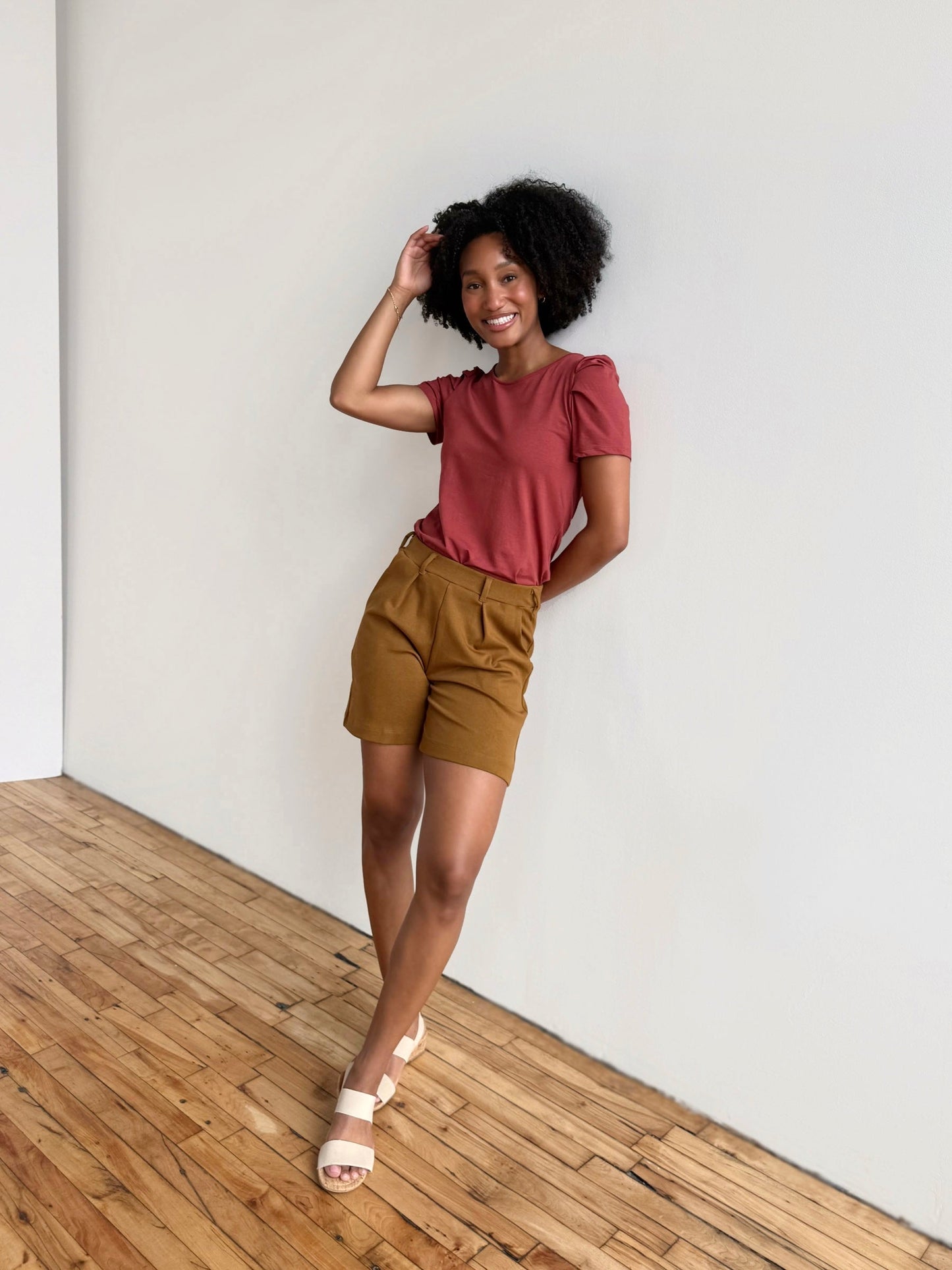 AVERIE heavy knit shorts in Warm Sienna