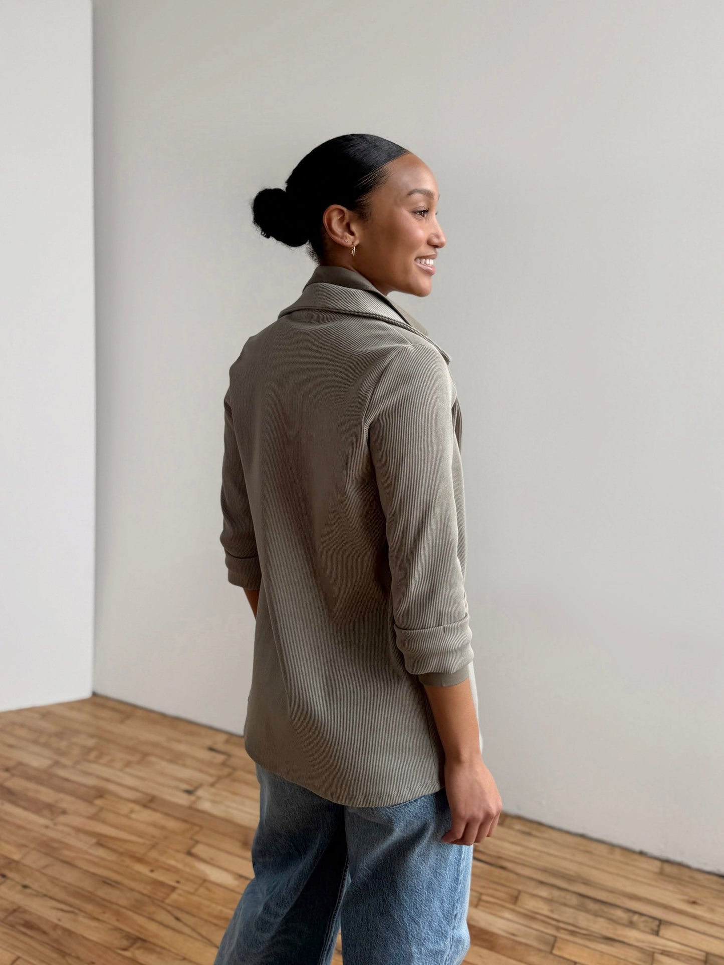 CROSBY rib knit blazer in Light Sage