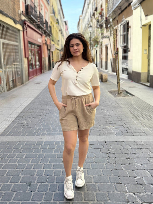 MADRID gauze shorts in Sandy Tan