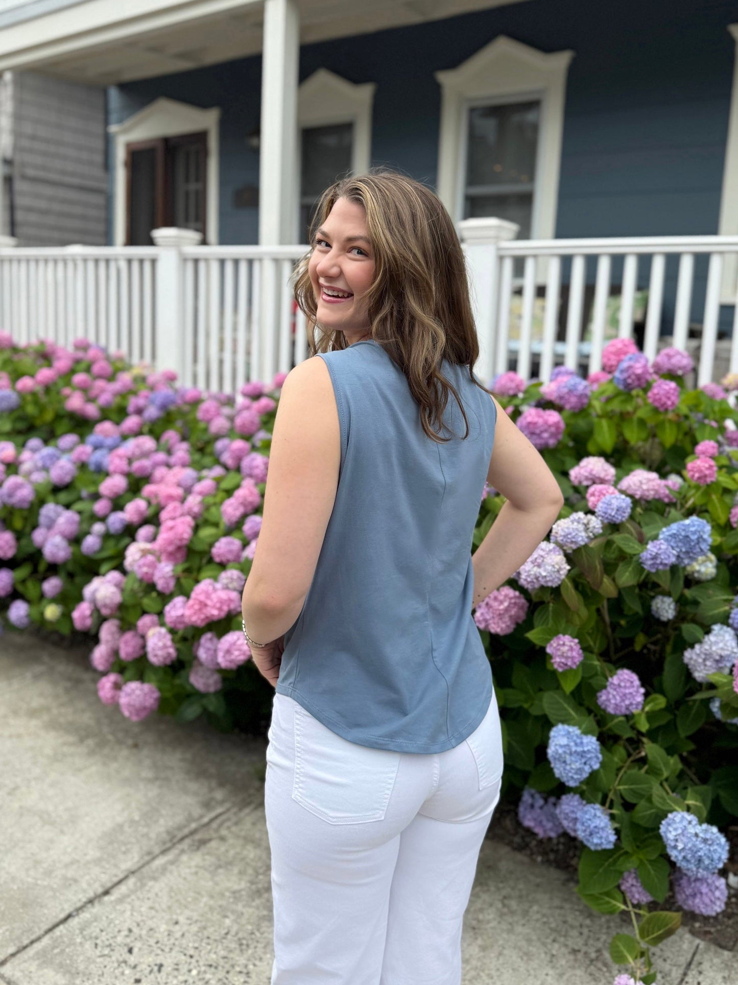 CHARLI draped top in Blue Dusk