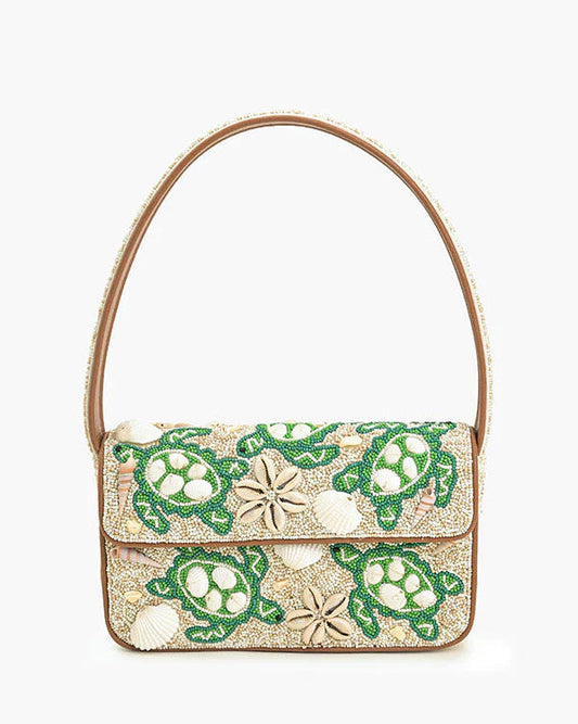 Sea Turtle Shell Beaded Shoulder Bag