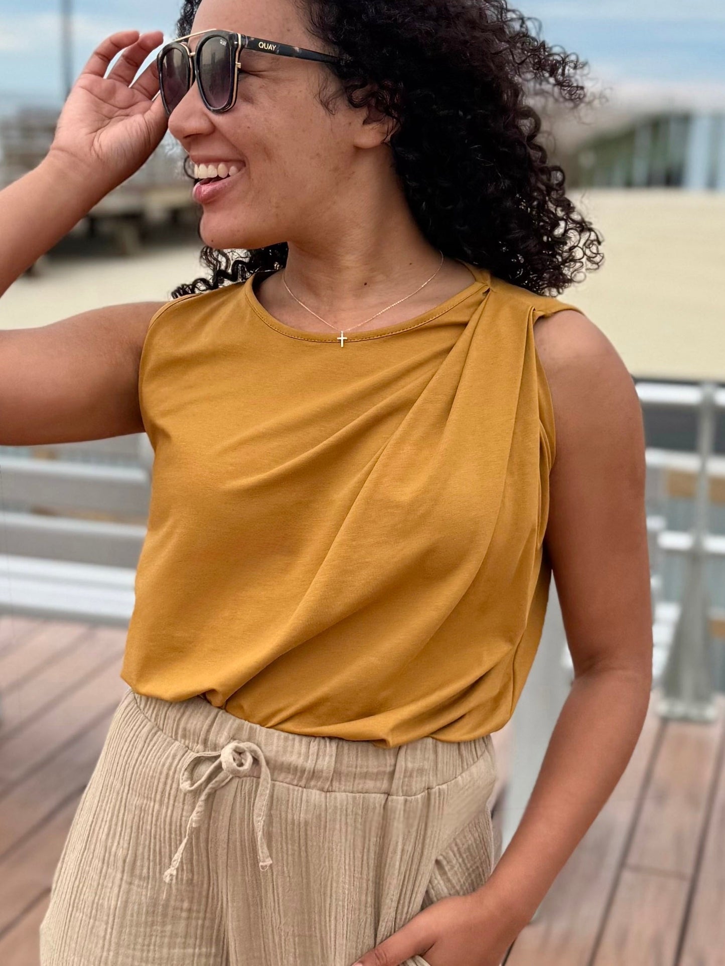 CHARLI draped top in Light Amber