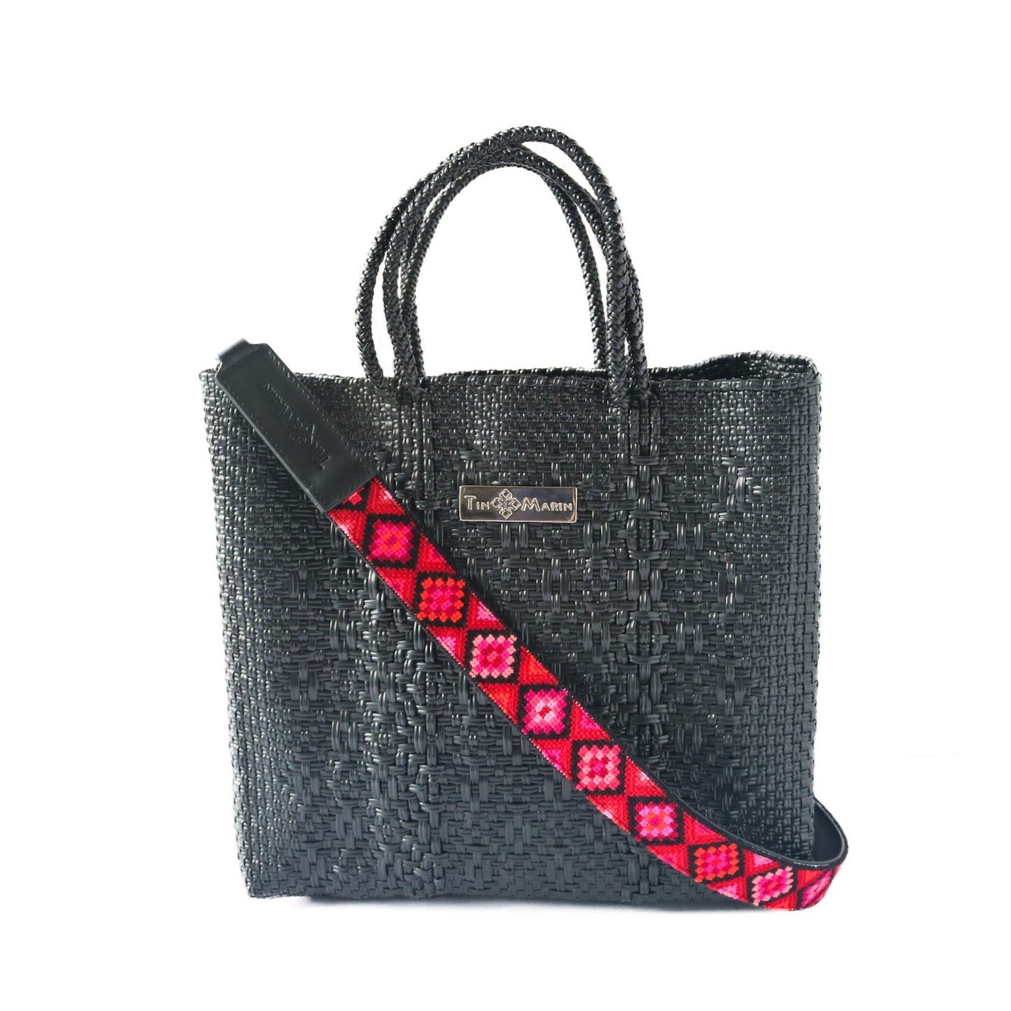 All Black Large Woven Crossbody Bag