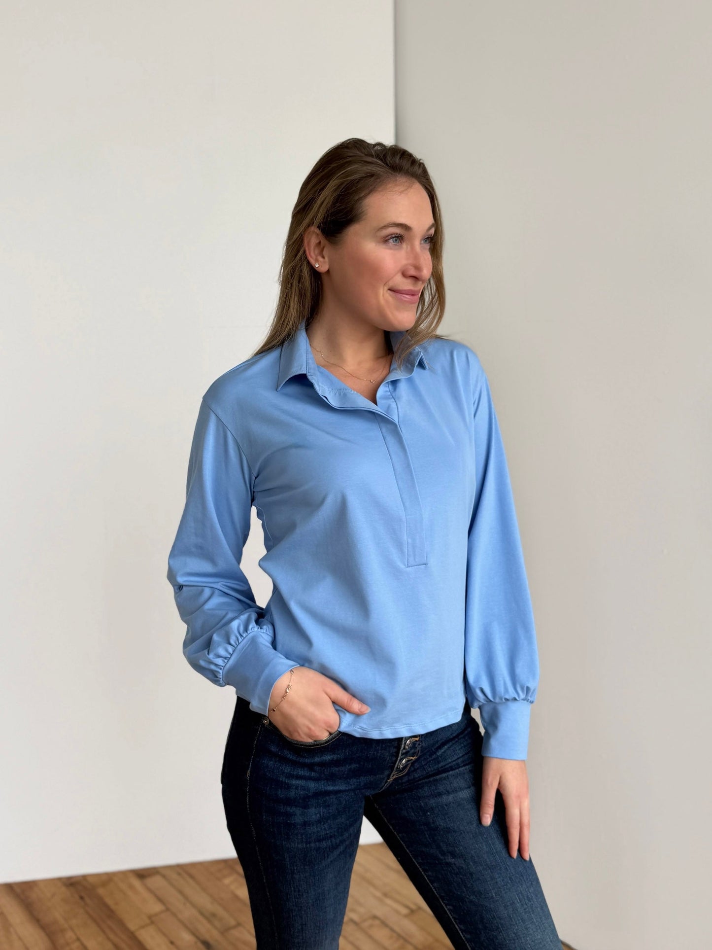 KAILYN jersey top in Light Cornflower