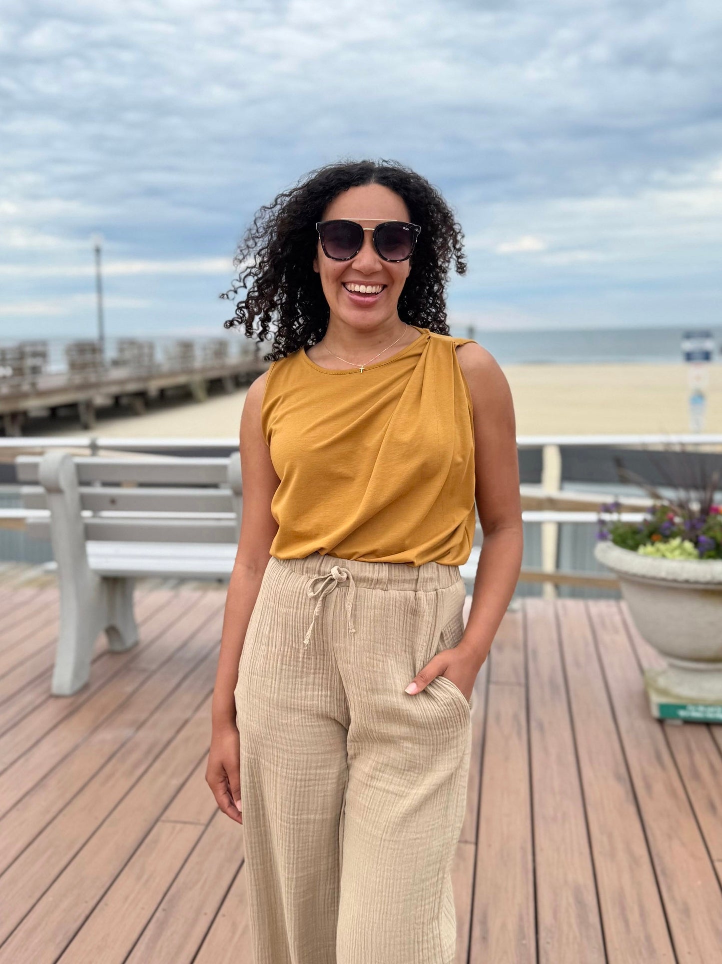CHARLI draped top in Light Amber