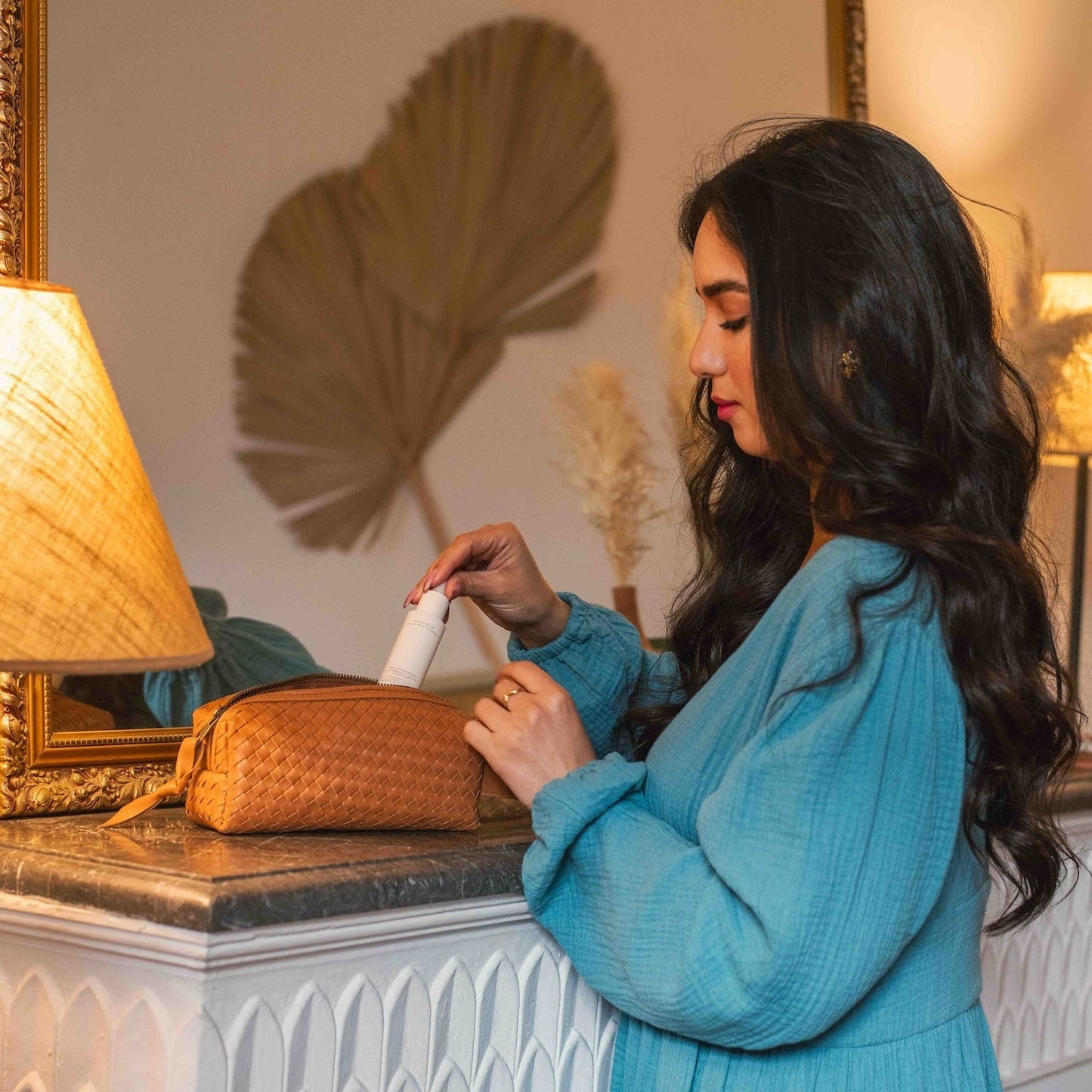 Woven Leather Makeup Bag