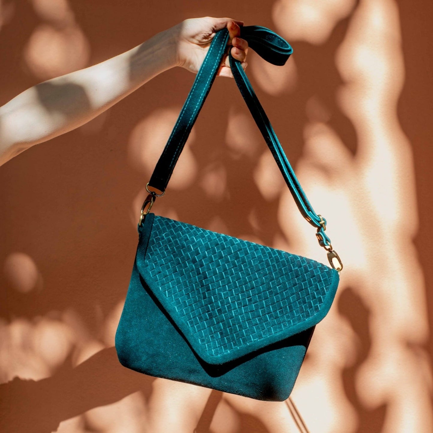 Teal Suede Woven Everyday Bag