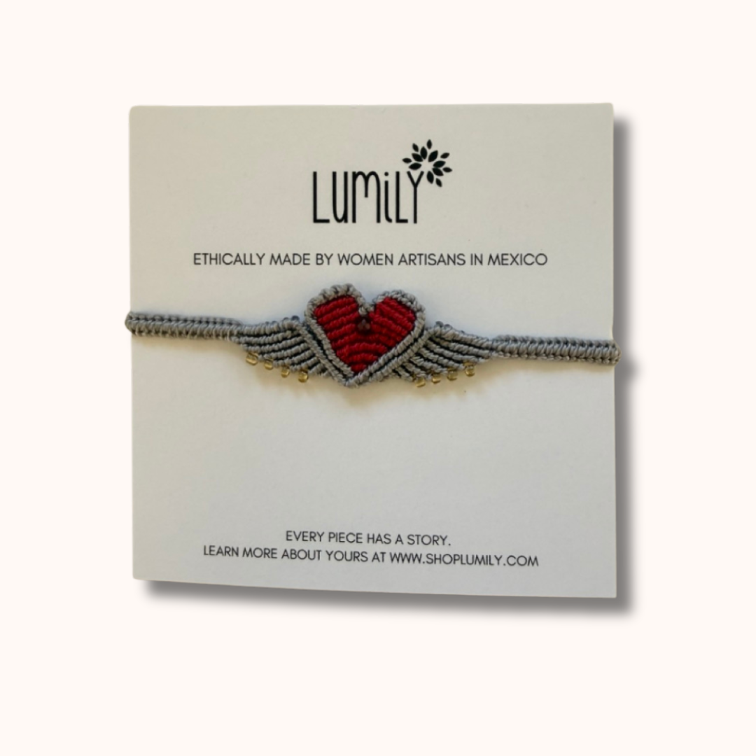 Assorted Colors, Macrame Woven Heart Wings Pull String Bracelet - Mexico