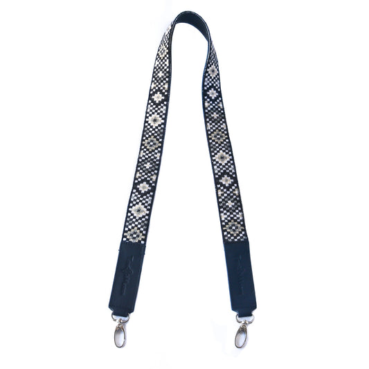 Mai Woven Bag Strap - Black & White with Leather