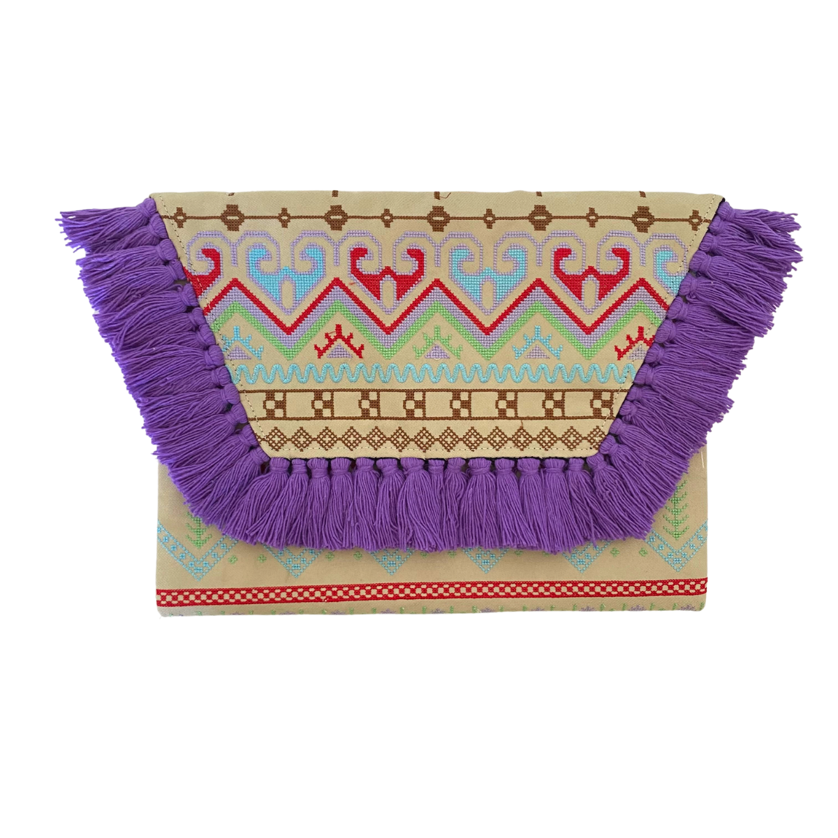 Embroidered Multi Tassel Envelope Clutch Bag - Thailand