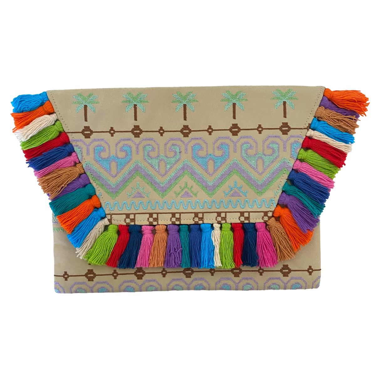 Embroidered Multi Tassel Envelope Clutch Bag - Thailand