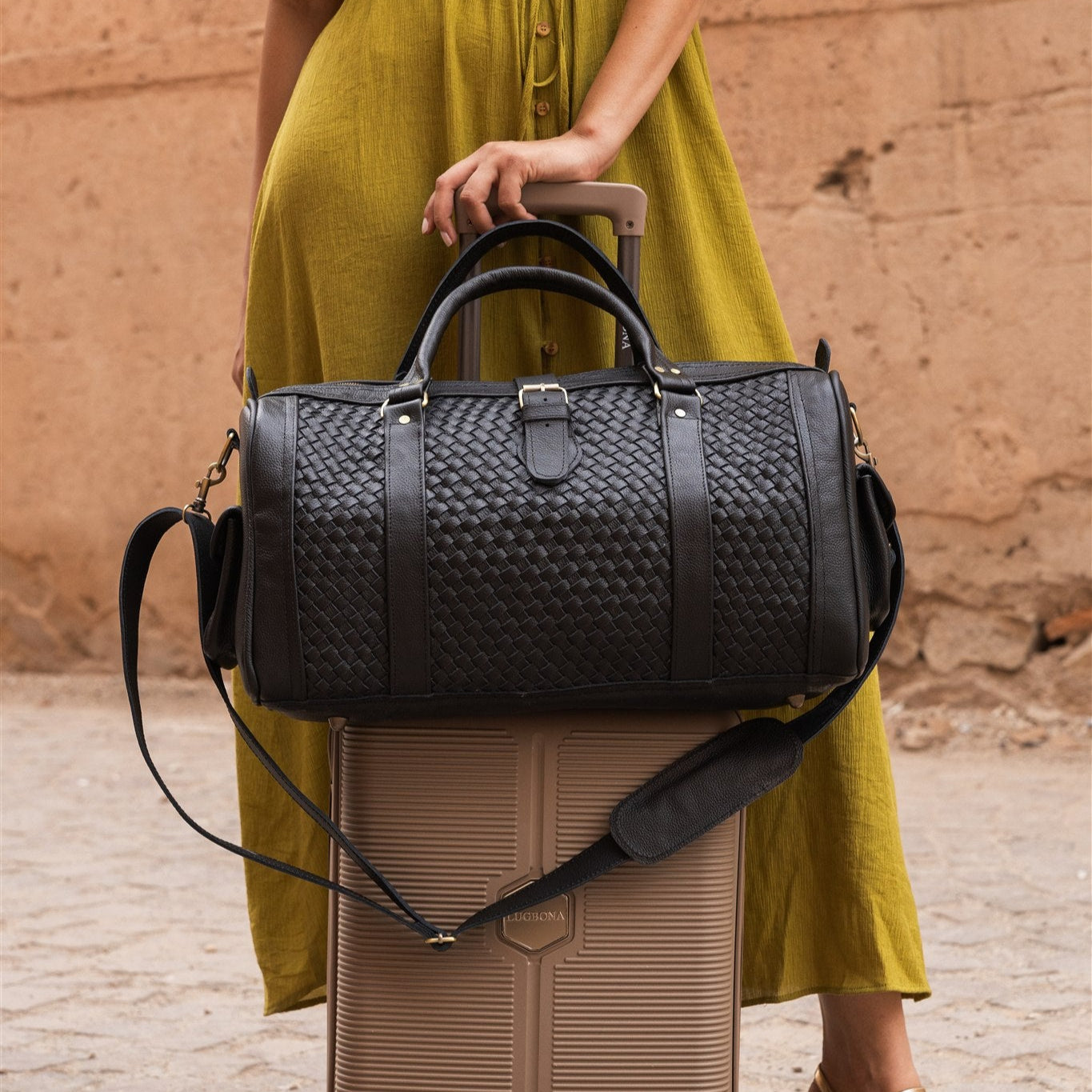 Woven Leather Weekender Bag