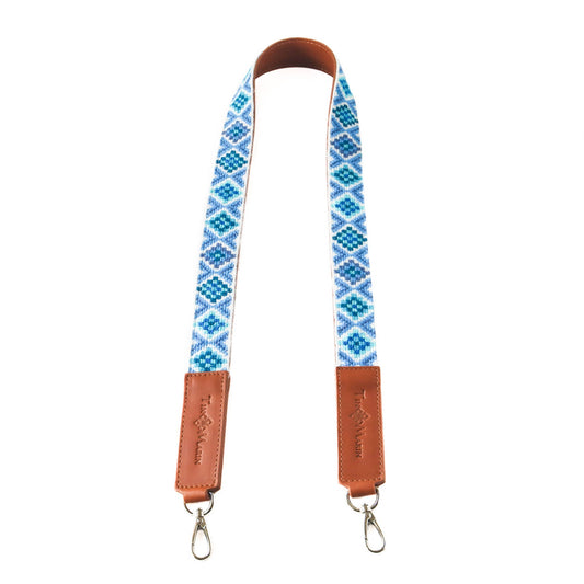 Mai Woven Bag Strap - Blue with Leather