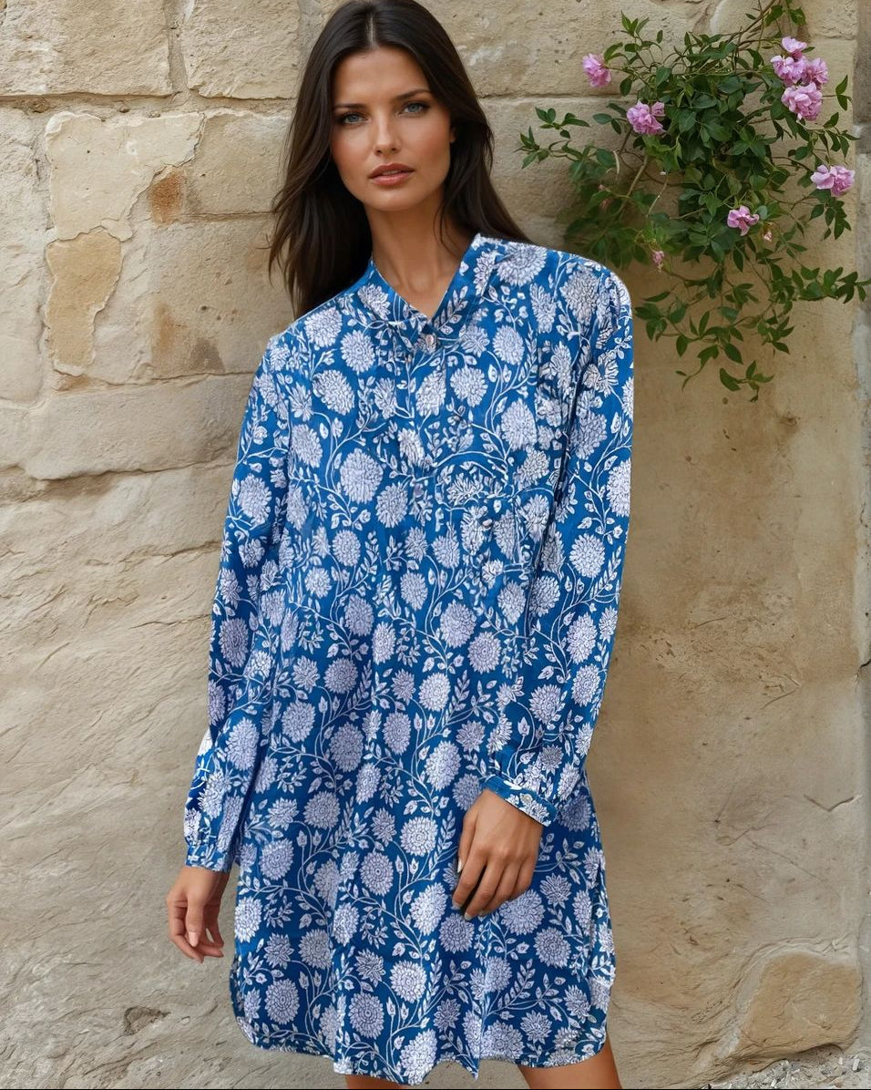 Good Boyfriend ShirtDress - Hydrangea Beauty Cobalt