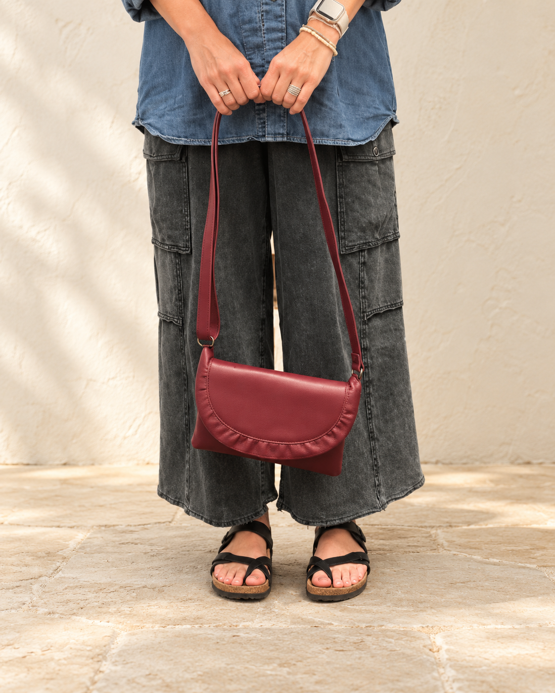 EXCLUSIVE  Burgundy Ruffle Crossbody & Clutch