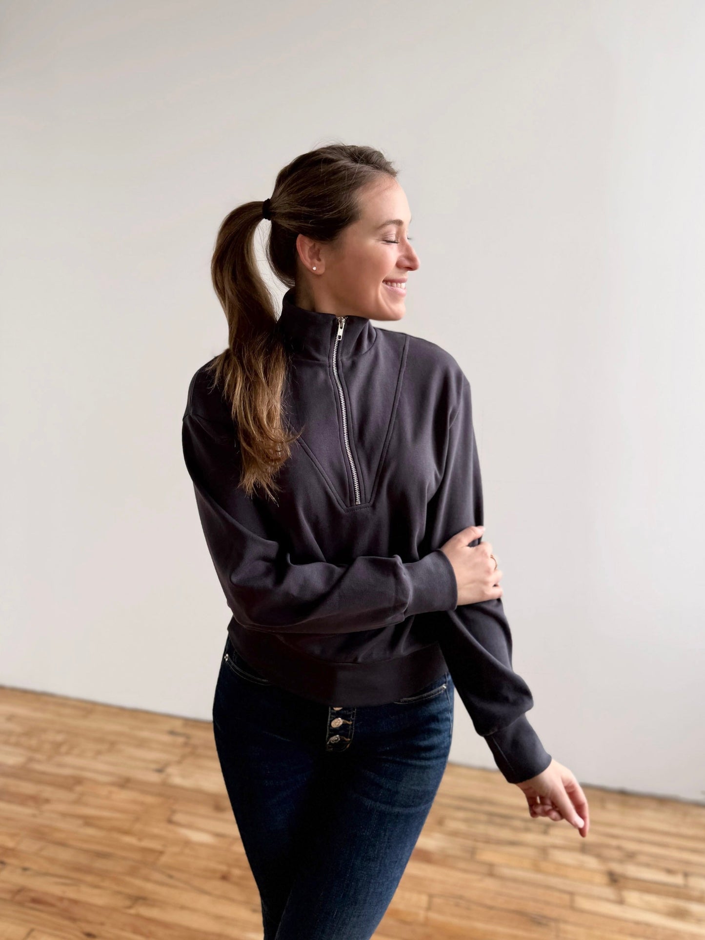 ASHER zip pullover in Gunmetal