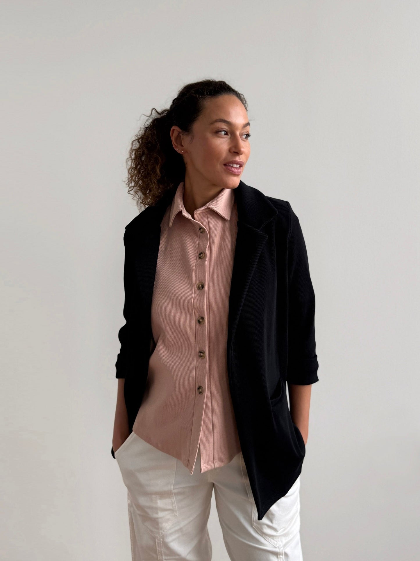 POLLY rib knit top in Vintage Peach