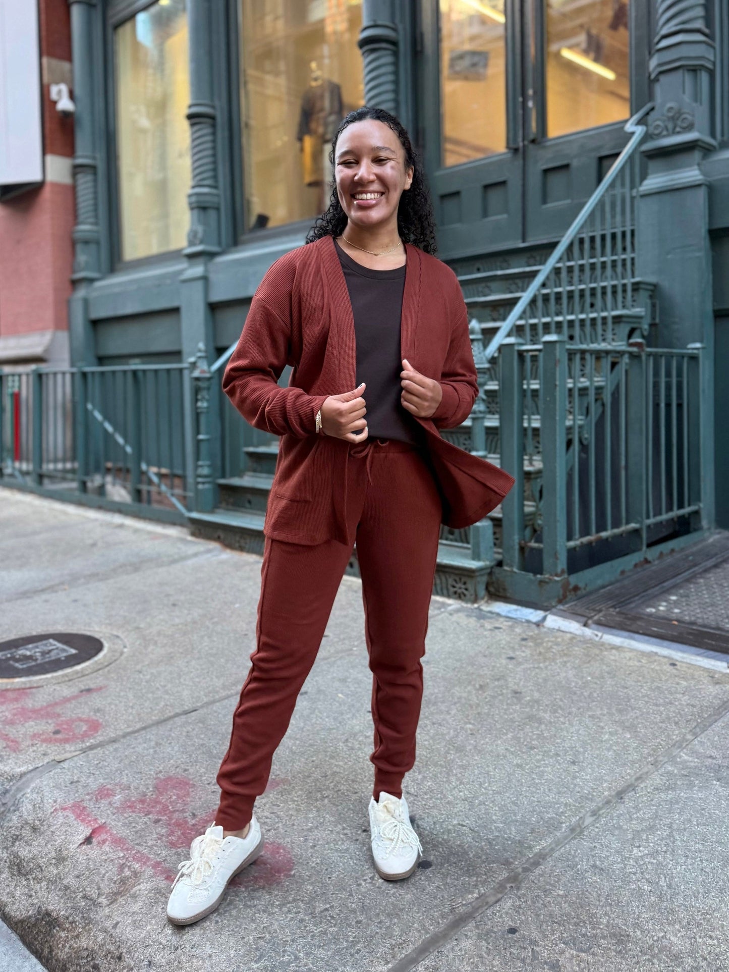 RILEY waffle knit cardigan in Cherrywood