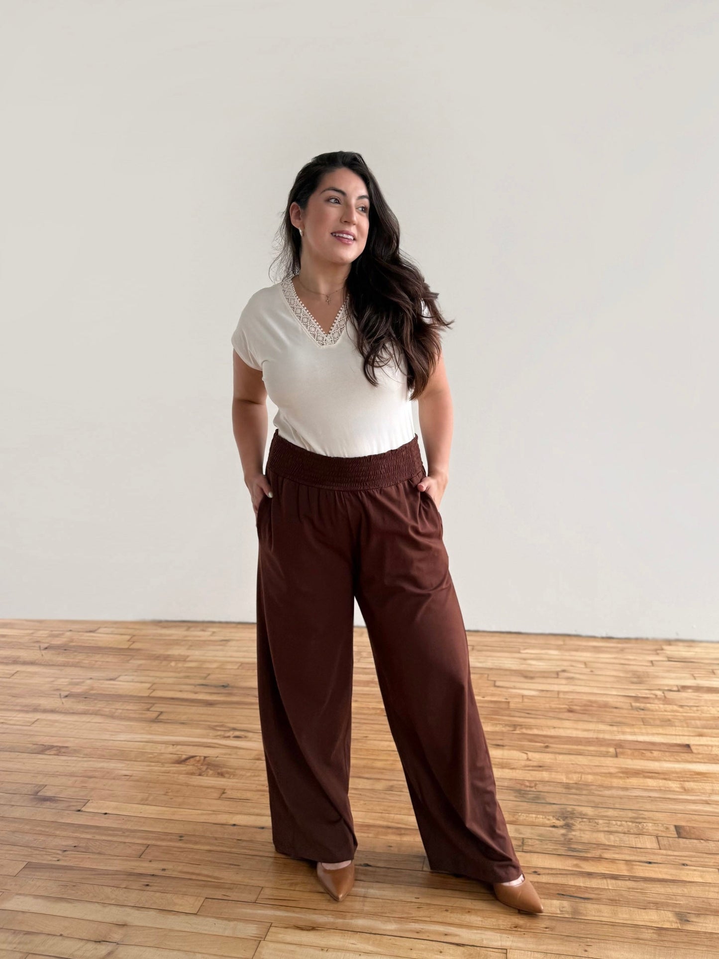 EVELINE smocked jersey pants in Burnt Cedar