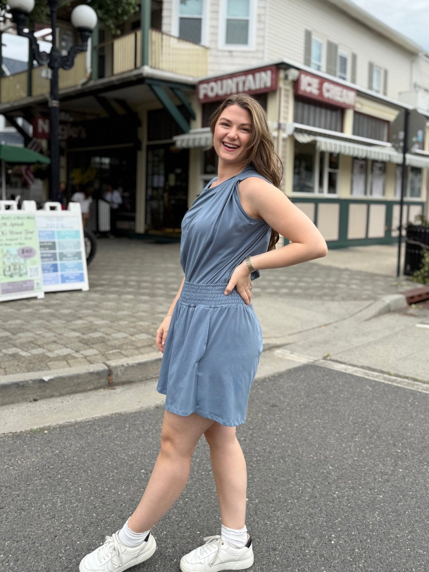 CHARLI draped top in Blue Dusk