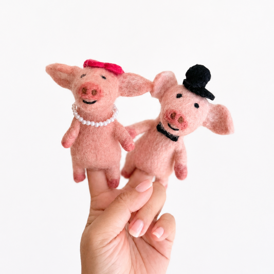 Felt Finger Puppets Set of 2 - Piggy Couple