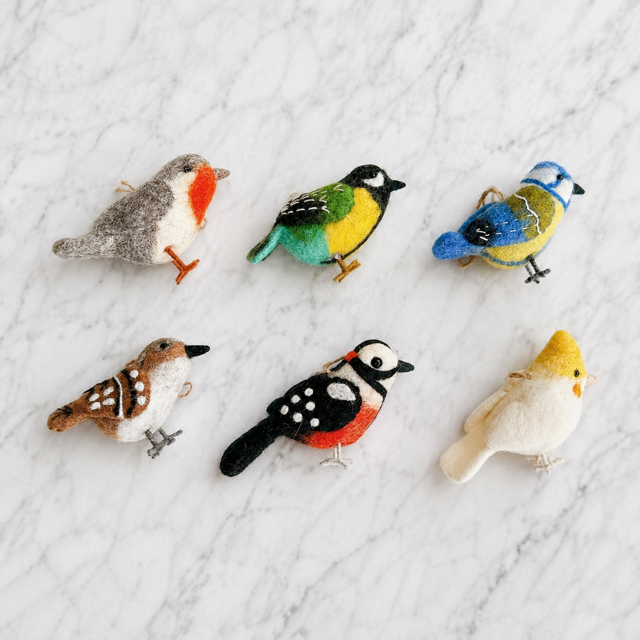 Felt Bird Ornaments Set of 6 - Set A